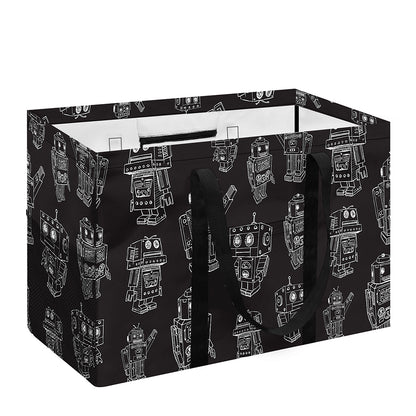 Black And White Robot Pattern Print Utility Tote Bag