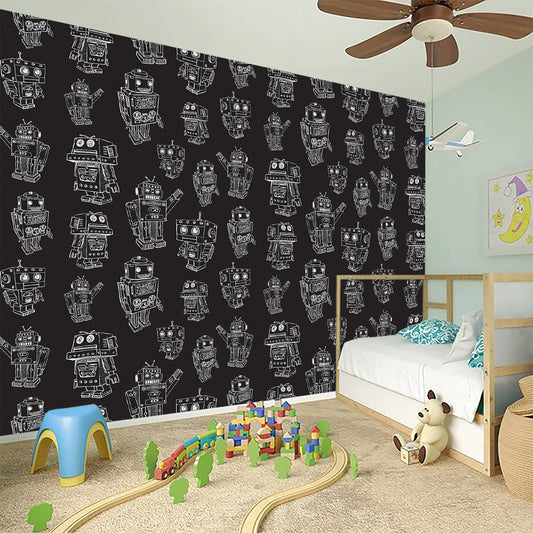 Black And White Robot Pattern Print Wall Sticker
