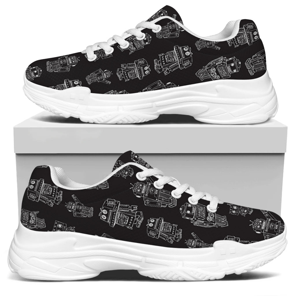 Black And White Robot Pattern Print White Chunky Shoes