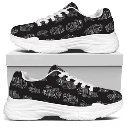 Black And White Robot Pattern Print White Chunky Shoes