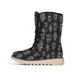 Black And White Robot Pattern Print Winter Boots