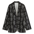 Black And White Robot Pattern Print Women's Cotton Blazer