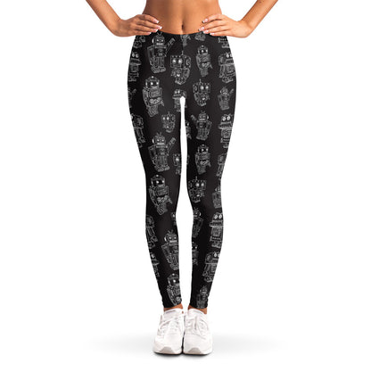 Black And White Robot Pattern Print Women's Leggings