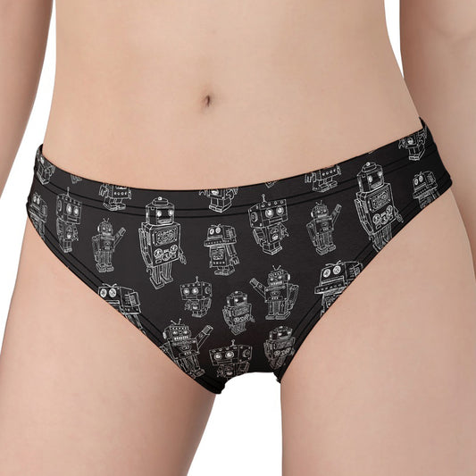 Black And White Robot Pattern Print Women's Panties