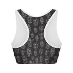 Black And White Robot Pattern Print Women's Sports Bra