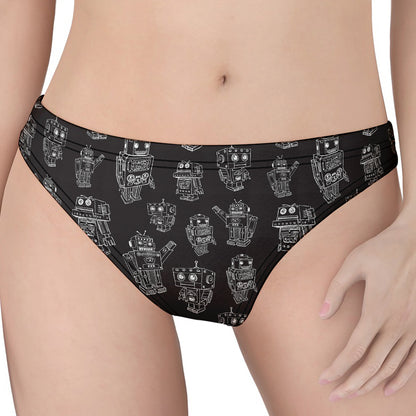 Black And White Robot Pattern Print Women's Thong