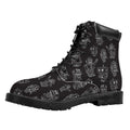 Black And White Robot Pattern Print Padded Collar Lace Up Boots