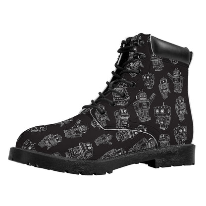 Black And White Robot Pattern Print Work Boots