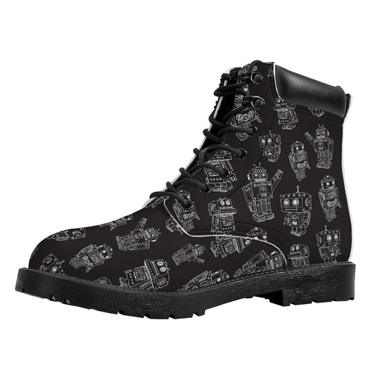 Black And White Robot Pattern Print Work Boots