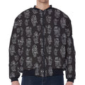 Black And White Robot Pattern Print Zip Sleeve Bomber Jacket