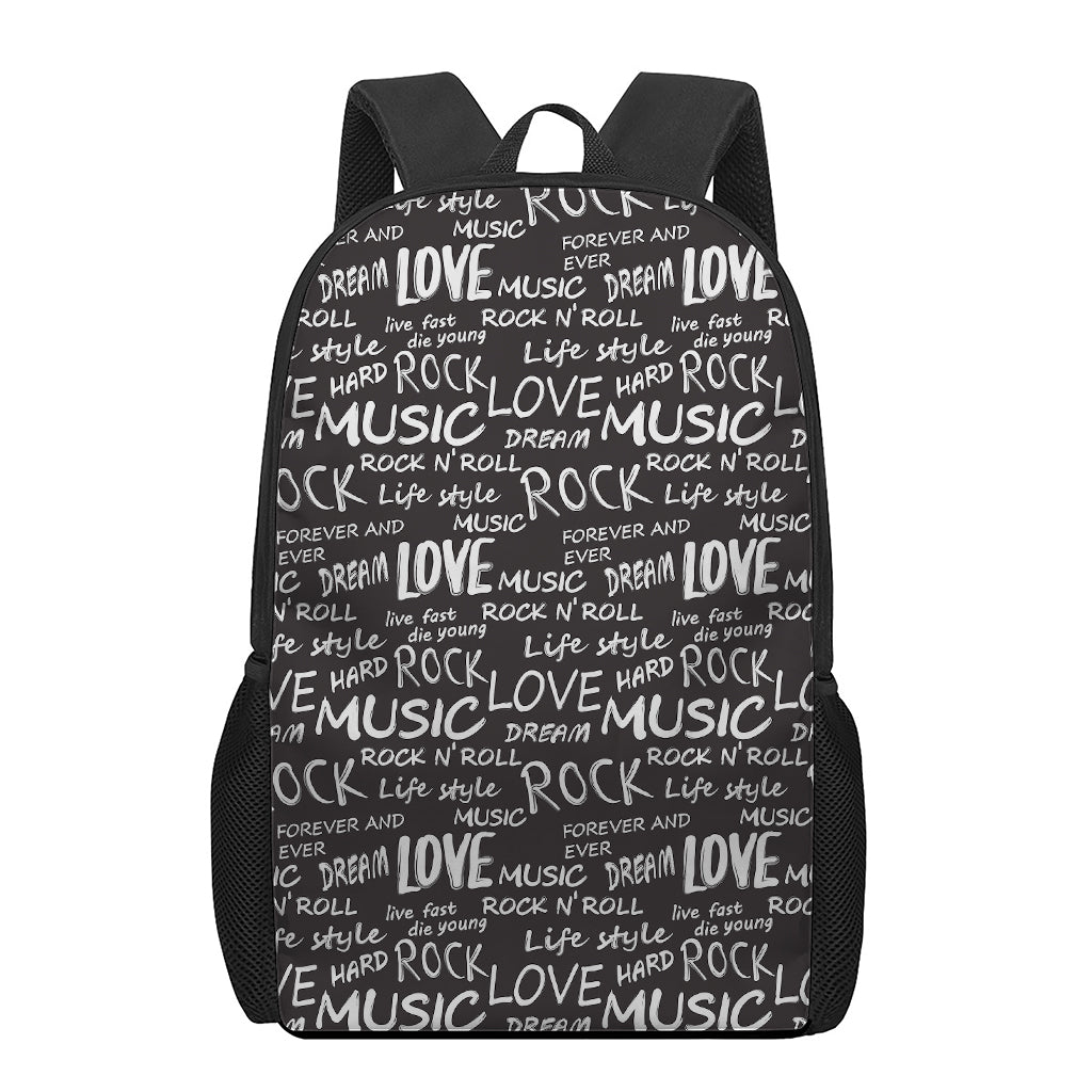 Black And White Rock And Roll Print 17 Inch Backpack