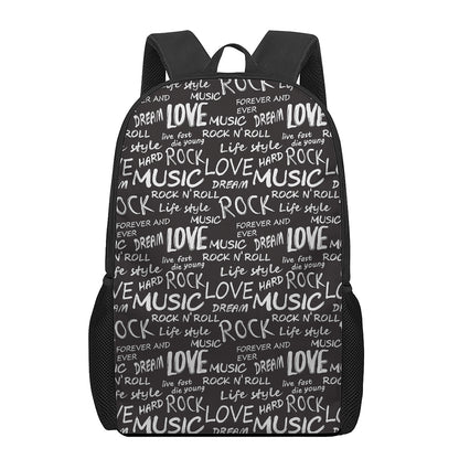 Black And White Rock And Roll Print 17 Inch Backpack