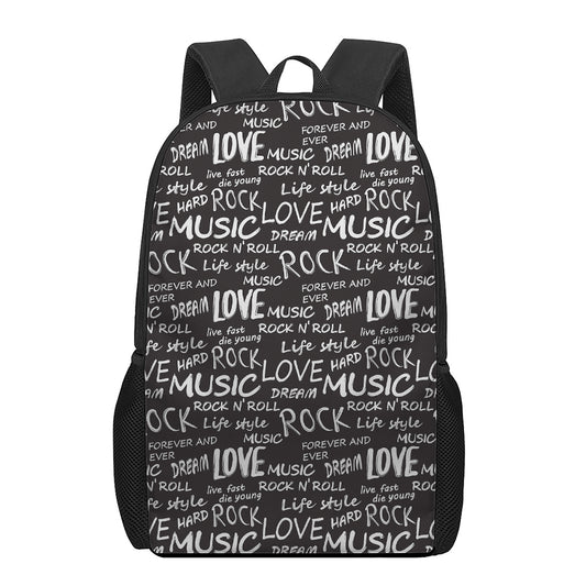 Black And White Rock And Roll Print 17 Inch Backpack