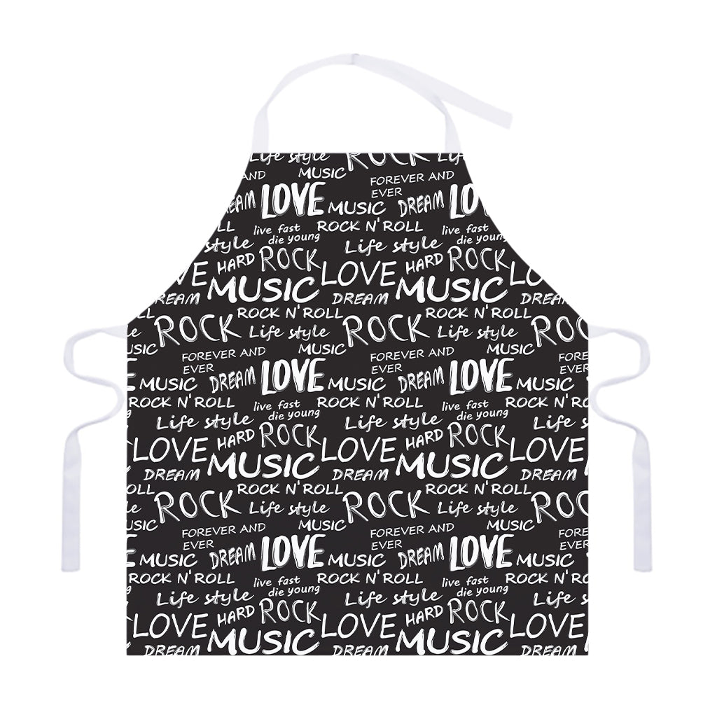 Black And White Rock And Roll Print Adjustable Apron