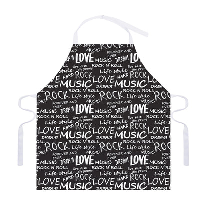 Black And White Rock And Roll Print Adjustable Apron