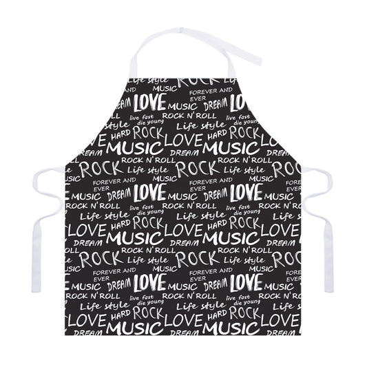 Black And White Rock And Roll Print Adjustable Apron