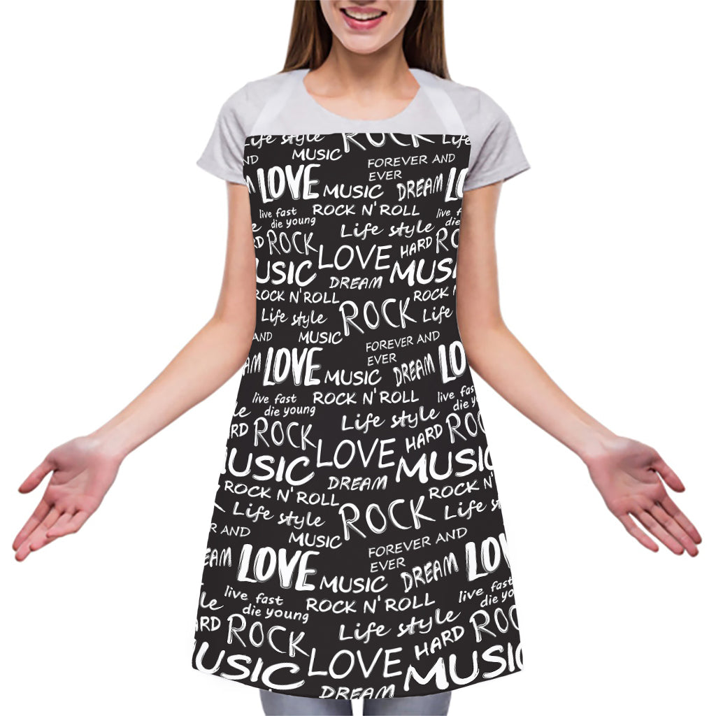 Black And White Rock And Roll Print Adjustable Apron