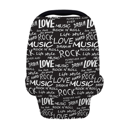 Black And White Rock And Roll Print Baby Seat Cover