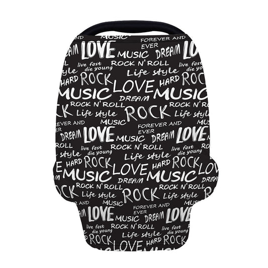 Black And White Rock And Roll Print Baby Seat Cover