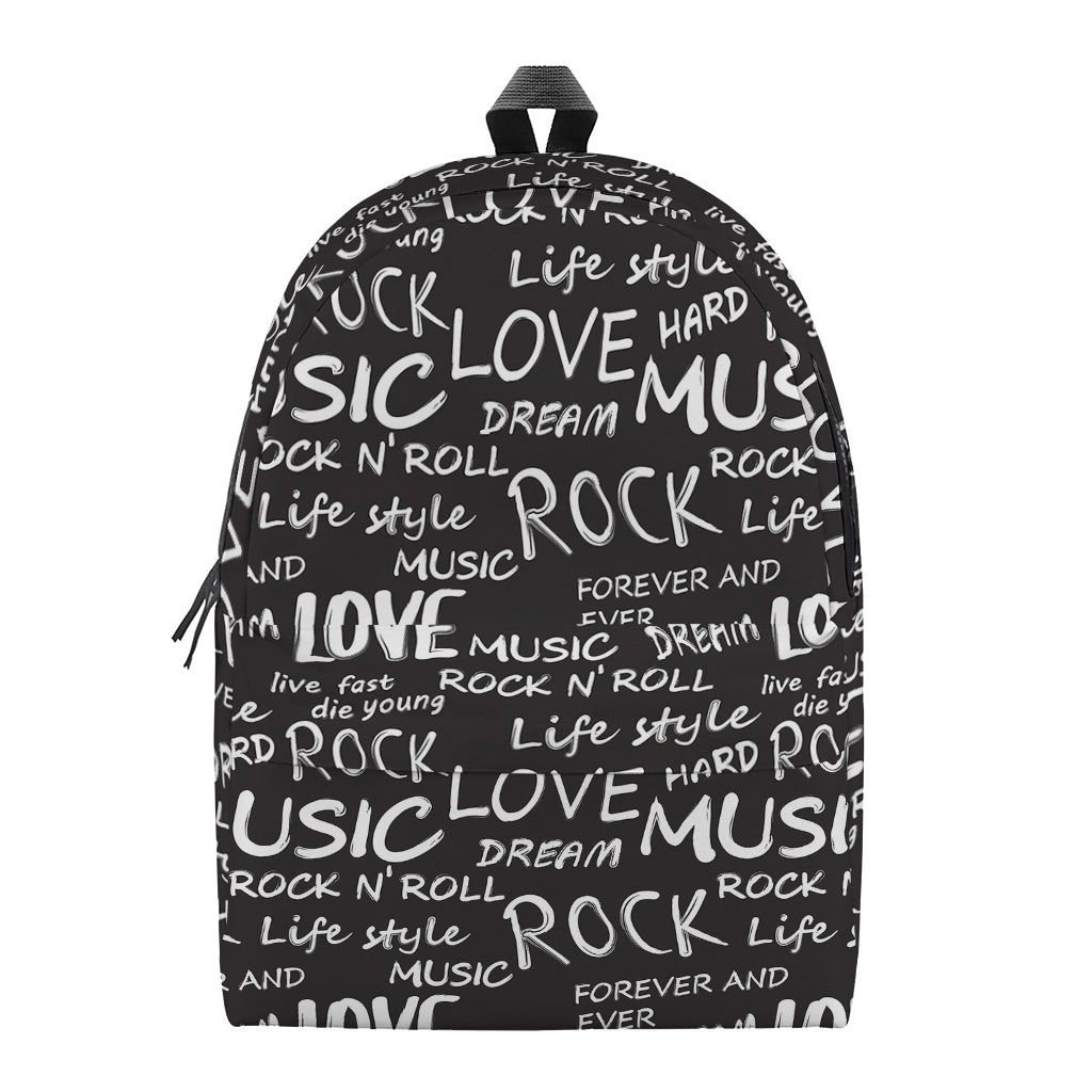 Black And White Rock And Roll Print Backpack