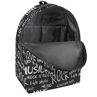 Black And White Rock And Roll Print Backpack