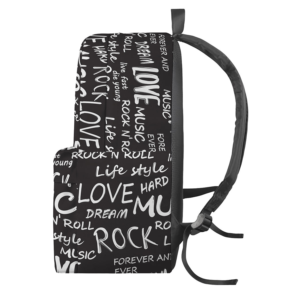 Black And White Rock And Roll Print Backpack