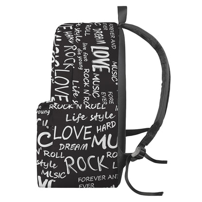 Black And White Rock And Roll Print Backpack