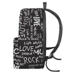 Black And White Rock And Roll Print Backpack
