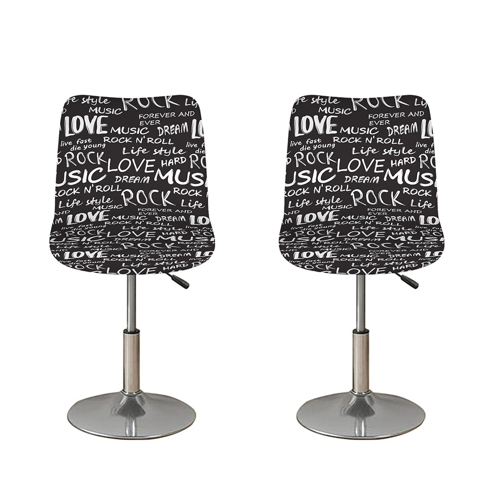 Black And White Rock And Roll Print Bar Stool Covers