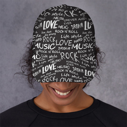 Black And White Rock And Roll Print Baseball Cap