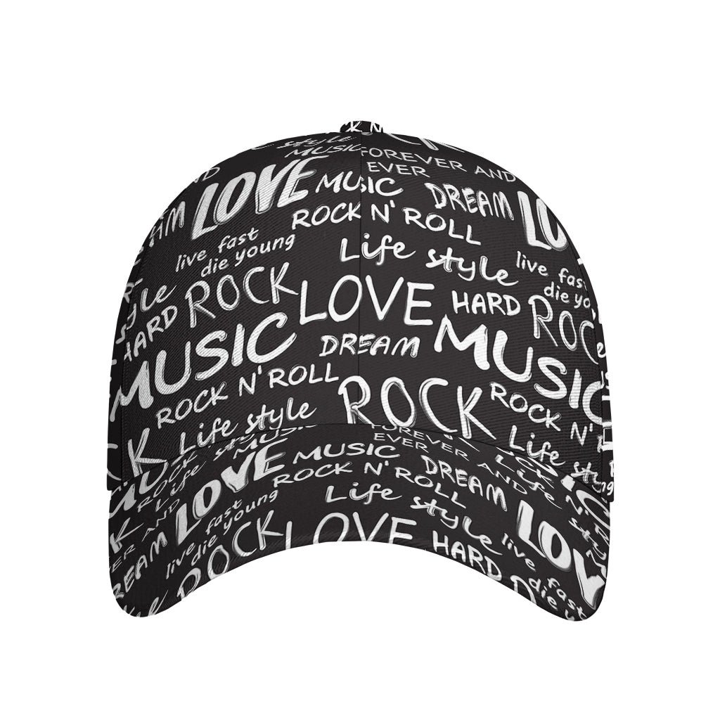 Black And White Rock And Roll Print Baseball Cap