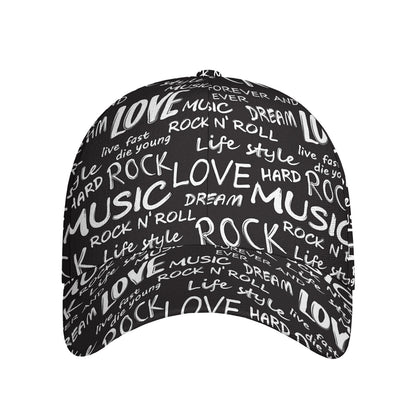 Black And White Rock And Roll Print Baseball Cap