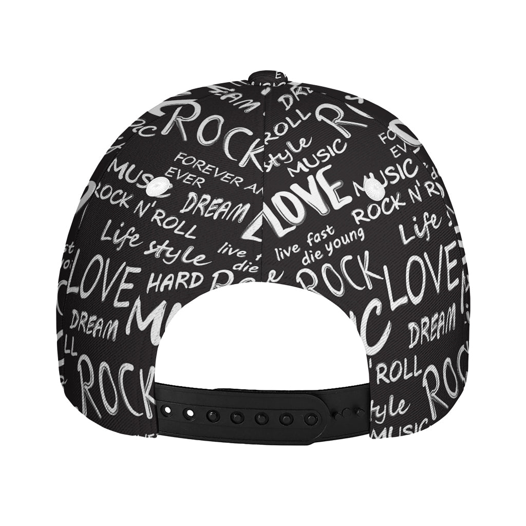 Black And White Rock And Roll Print Baseball Cap