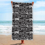 Black And White Rock And Roll Print Beach Towel