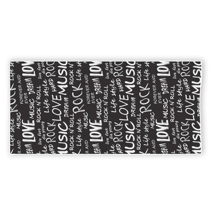 Black And White Rock And Roll Print Beach Towel