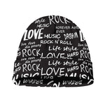 Black And White Rock And Roll Print Beanie