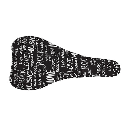 Black And White Rock And Roll Print Bicycle Seat Cover