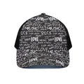 Black And White Rock And Roll Print Black Mesh Trucker Hat
