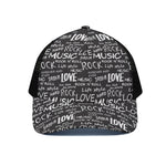 Black And White Rock And Roll Print Black Mesh Trucker Cap