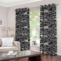 Black And White Rock And Roll Print Dimout Grommet Curtains