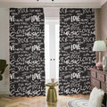 Black And White Rock And Roll Print Dimout Pencil Pleat Curtains