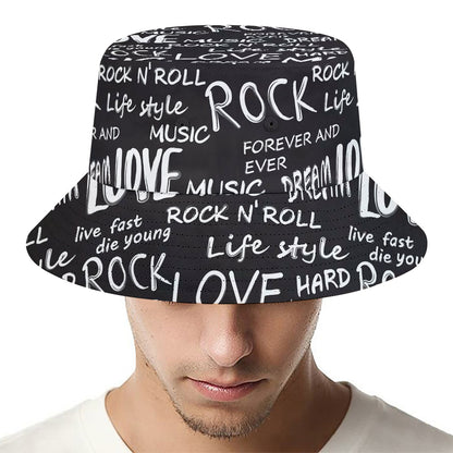 Black And White Rock And Roll Print Bucket Hat
