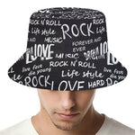 Black And White Rock And Roll Print Bucket Hat