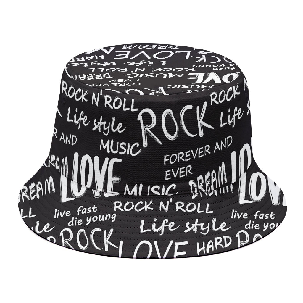 Black And White Rock And Roll Print Bucket Hat