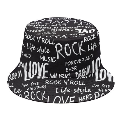 Black And White Rock And Roll Print Bucket Hat