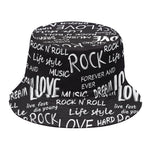 Black And White Rock And Roll Print Bucket Hat