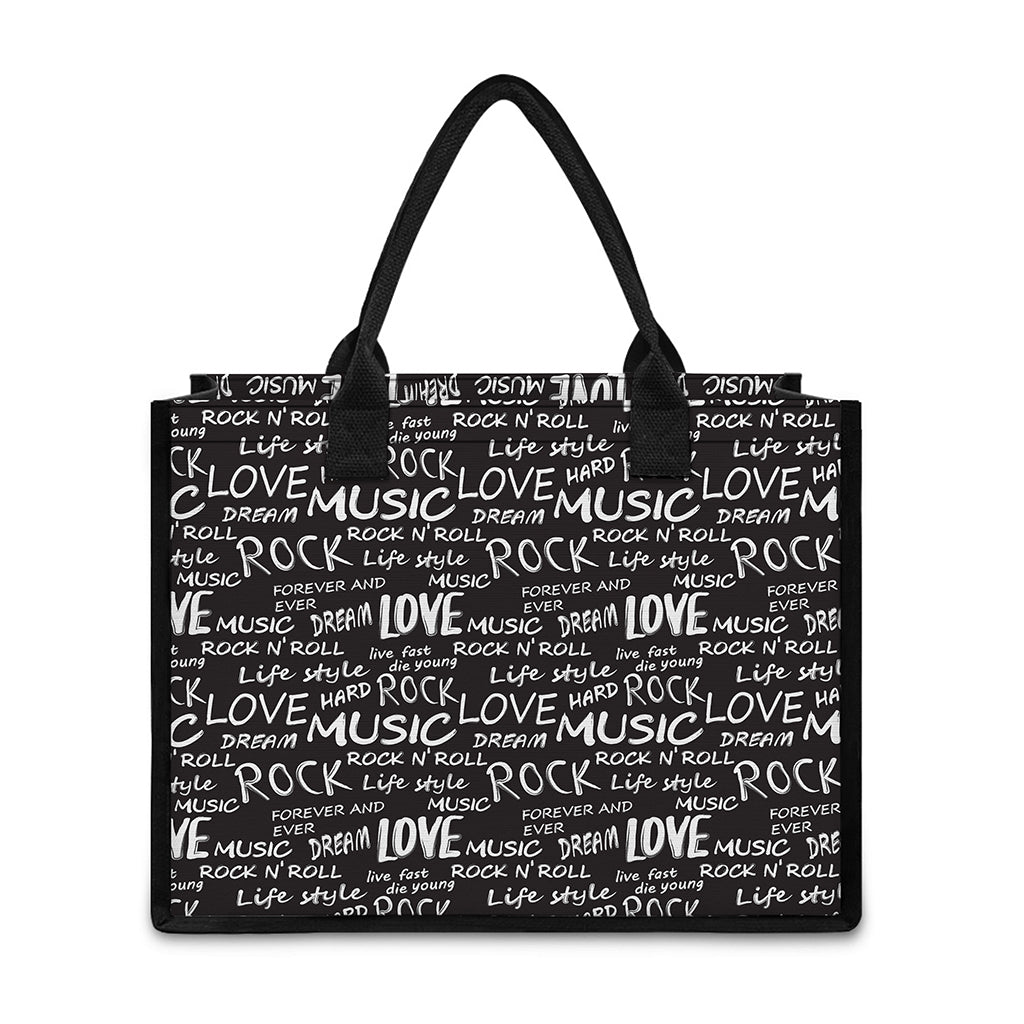 Black And White Rock And Roll Print Canvas Tote Bag