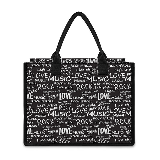 Black And White Rock And Roll Print Canvas Tote Bag