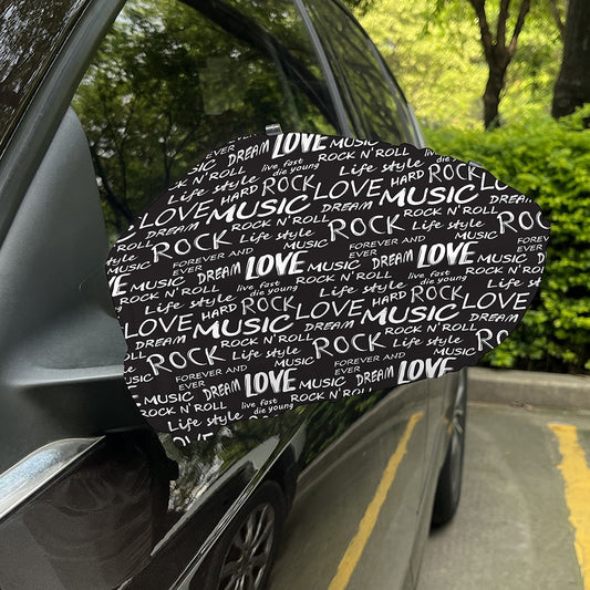 Black And White Rock And Roll Print Car Side Mirror Covers
