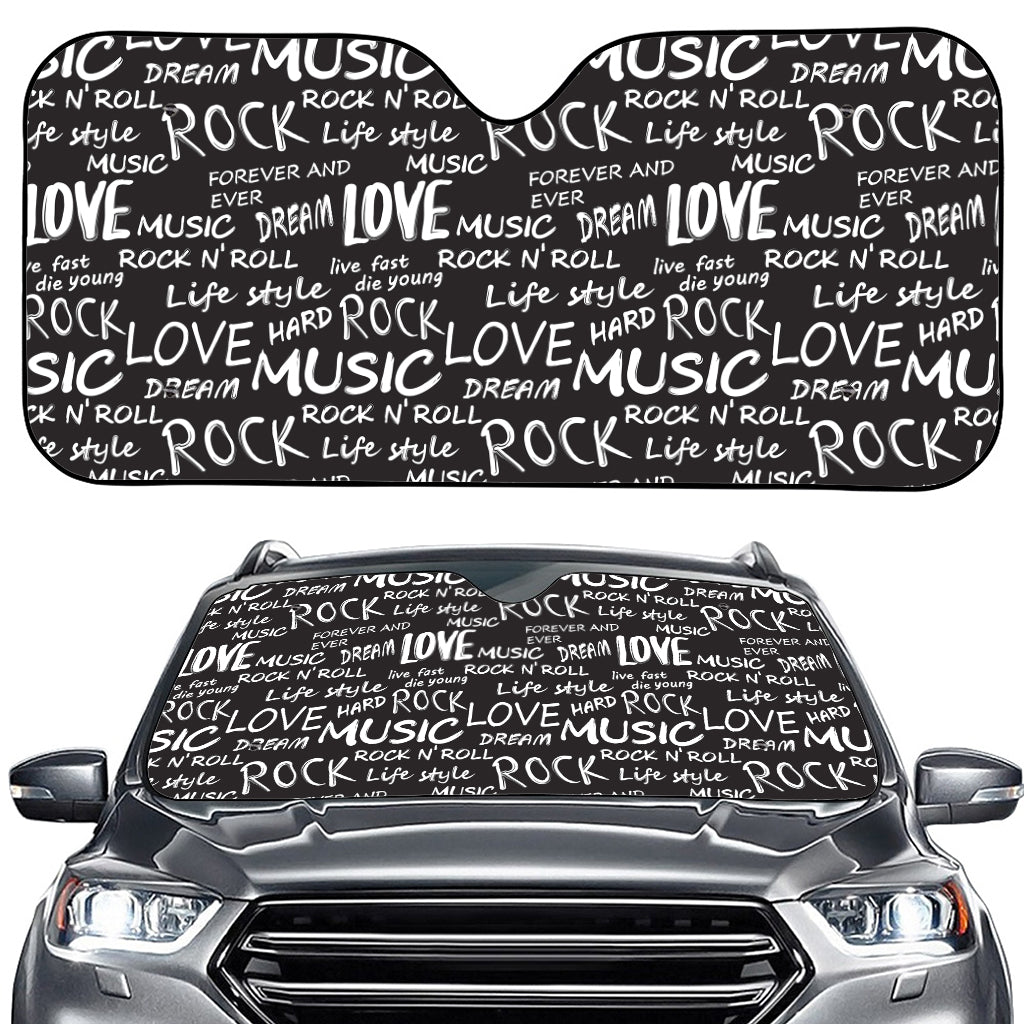 Black And White Rock And Roll Print Car Windshield Sun Shade